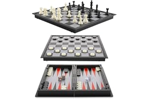 Peradix 3 in 1 Scacchiera con Scacchi Magnetici da Viaggio, Dama, Backgammon Gioco da Tavolo Portatile e Educativo (25x25cm)