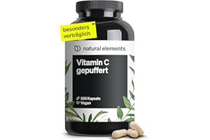 ‎NATURAL ELEMENTS natural elements Vitamin C gepuffert 500mg – 365 vegane Kapseln – magenschonend, pH-neutral, säurefrei – aus Fermentation von Mais ohne Gentechnik gewonnen – in Deutschland entwickelt & laborgeprüft