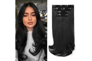 REECHO Clip-in Extensions - 4PC Hair Extensions Clip in Haarverlängerungen 40 cm, Layer-Cut, natürlich aussehende Haarteile mit unsichtbarem weichem Tressenband - Schwarz