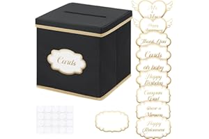 WERNNSAI Card Box for Party – Graduation Gift Box 25x25cm Foldable Oxford Cloth Box with Gold Foil Cards for Wedding, Birthdays Anniversary, Party (Black)