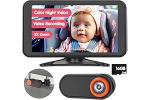 Luckview Baby Car Camera Full-Color Night Vision 5.2'' Car Camera for Baby with Video Recording Function TF Card 3X Zoom in Closer 1080P Car Baby Camera 360° Rotation for Rear Facing Seat 3 Kids (BM3)