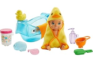 Barbie Famille Skipper Baby-Sitter Spécial Bain, Figurine bébé Blond, Baignoire et Accessoires, Jouet pour Enfant, GHV84 Multicolore