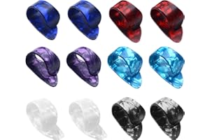 TWEOZEK 12 Pcs Guitar Thumb Picks, Acoustic Guitar Plectrums, Flat Thumb Picks Finger Protectors for Acoustic Guitars, Banjo, Bass (6 Colors)