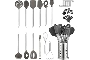 Set di utensili da cucina, Kyraton 38 pezzi di cucina in silicone antiaderente, set di cucchiai e spatole con robusto supporto per utensili in acciaio inox, lavabili in lavastoviglie