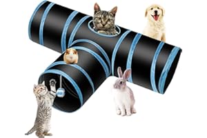 PHYLES Tunnel Chat Jeu Chat, Tunnel Lapin Pet Tunnel 3 Way Crinkle Tunnel Tube Pliable Jouet pour Les Chats Lapins, Chiens, Animaux de Compagnie, Avec Jouet pour Chat Canne a Peche