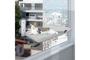 Casgee Fensterliege für Katzen 60×30cm, Katzen Hängematte mit Stabil Saugnäpfe, Katzen Fensterliege, Klappbar Katzenbett Fenster, Fensterbank Katzenliege Bis zu 20kg Katzen Hängematte Fenster, Grau