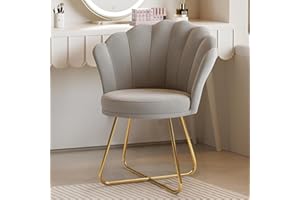 ‎HAWTHYHOME Hawthyhome Polstersessel Esszimmerstühle, Stuhl Schminktisch, Stuhl Samt, Blütenblatt-Rückenlehne Lehnstuhl mit Metallbeinen Gold, Bis 150 KG Belastbar Grau