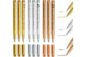 PEAKTOP Zestaw 9 metalicznych markerów, złote i srebrne, brokatowe, wodoodporne, brązowe, metaliczne markery, permanentne markery akrylowe, do pisania kart, albumu "zrób to sam"