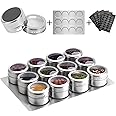 Aiyola Magnetic Spice Jars with Wall Base, Stainless Steel and Dust-Proof Spice Jars with 120 Labels