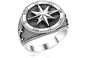 MATERIA BY MATTHIAS WAGNER MATERIA Herrenring Kompass Silber 925 breit - Siegelring Herren Ringe Windrose Nautischer Stern antik schwarz 18-23mm