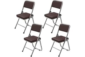 PIPIPOXER Set di 4 Sedie Pieghevoli Imbottite Salvaspazio Sedia Pieghevole in Metallo Cromato e Piedini Antiscivolo Sedia In Ecopelle Sedie da per cucina, interno, esterno,marrone