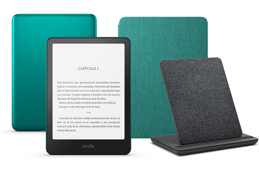 Kindle Paperwhite Signature Edition (versión 2024) de 32 GB sin publicidad, una funda de tela de Amazon y una base de carga i