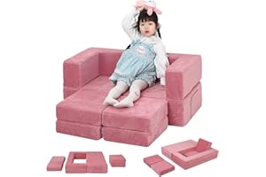 ‎MEMORECOOL MeMoreCool Kindersofa aus Cord, Ausklappbares Schaumstoff Sofa, Modulare Mini Couch für Kinderzimmer & Schlafzimmermöbel, Rosa