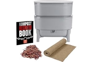 Wurmkomposter kaufen, Klein & Indoor, Wurmkiste für Balkon & Garten, Starterset + Zubehör (Mit Würmer, Grau)