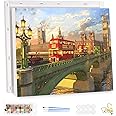 MEIYUDA DIY Paint by Numbers for Adults with Frame Westminster Bridge, Paint by Numbers Kits Buses, Paint by Numbers for Adults Acrylic Pigment Drawing Paintwork Wall Art 40x30cm