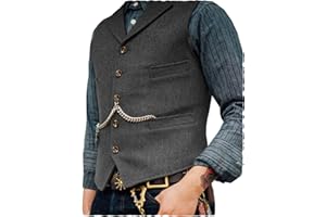 Ceehuteey Mens Suit Vest Waistcoat Tweed Retro V Neck Wool Herringbone for Prom
