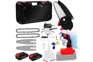 AOKBON Akumulatorowa piła łańcuchowa 10 cm, mini piła łańcuchowa z akumulatorem 4000 mAh, wysokiej jakości miecz/łańcuch, blokada bezpieczeństwa z akumulatorem i ładowarką, akumulatorowa piła