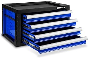 EBERTH Cassetta Porta Attrezzi Vuota, Cassettiera in Metallo con 4 cassetti, Guide Telescopiche con Cuscinetti a Sfera, Estrazione Totale, Valigetta Porta Utensili Chiudibile con 2 chiavi, Blu
