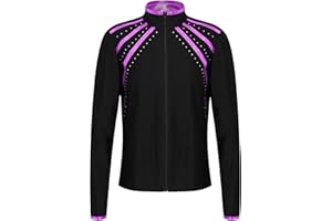 TiaoBug Kids Girls Athletic Track Jacket Striped Rhinestones Zipper Sweatshirts Dance Gym Yoga Running Workout Tops