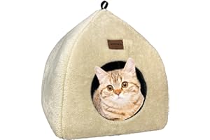 Whiwhi Cueva para gatos de interior con cojín lavable, suave y esponjosa, plegable, 2 en 1, multiusos, portátil, 33 x 33 x 35 cm