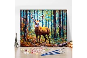 TISHIRON Malowanie według liczb, jeleń, malowanie według liczb, dla dorosłych, jeleń, zwierząt, malowanie według liczb, dla dzieci, malowanie według liczb, zestaw dla dorosłych, początkujących, 40 x