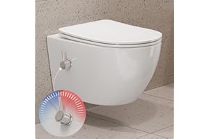 HOROW Dusch WC mit Integrierter Düse, Hänge WC Spülrandlos, WC mit Bidet Funktion, Taharet WC mit Nanobeschichtung, WC Dusche mit Armatur, WC Sitz mit Absenkautomatik, Kalt-Warm Wasser, 53,5×36×37,5cm