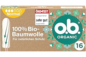 ‎O.B. o.b. Organic Normal 16 Stück, Tampons aus 100Prozent Bio Baumwolle mit geschwungenen Rillen für mittlere/stärkere Tage, von Öko-Test "sehr gut" bewertet*, für zuverlässigen Schutz während der Periode