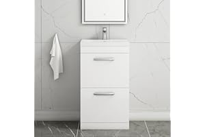 ROYAL BATHROOMS.CO.UK Turin 500mm Floor Mounted Vanity Unit Bathroom Furniture Gloss White 2 Drawer with Mid Edge Sink Basin
