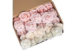 Fyshird Künstliche Rosen Rosa 25 Stück Künstliche Blumen Wie Echt Blumen Deko Fake Flowers Rosa Deko für Hochzeitsdeko Geburtstagsdeko Party Valentinstag (Rosa Serie)