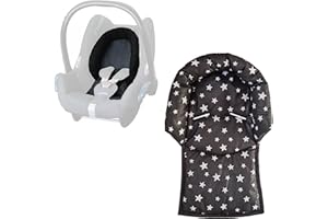 Aveanit Compatible with Maxi Cosi Baby Infant Car Seat Travel Neck Head Support Pillow Hugger Universal (Black - White Stars Cotton)