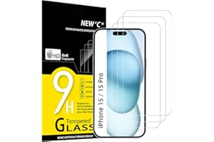 NEW'C 3 Pezzi, Vetro Temperato per iPhone 15/15 Pro (6,1"), Pellicola Prottetiva, Senza Bolle, Durezza 9H, 0,33mm Ultra Trasp