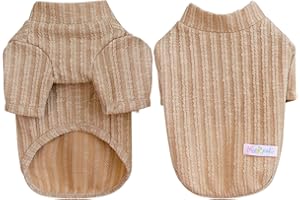Larfraecy Maglione a collo alto in maglia per cani di piccola taglia Caldo maglione natalizio per cani Abbigliamento autunnale e invernale a righe color kaki Maglione a maglia (L)