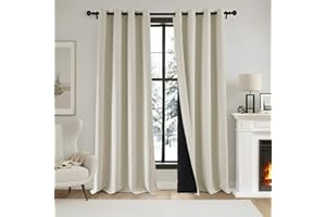 PONY DANCE Cortinas Beige Termicas Aislantes Frio con Forro Grueso, Cortinas 100% Opacas para Salon Modernas 2 Piezas con Ojales,140x240cm,Beige Claro