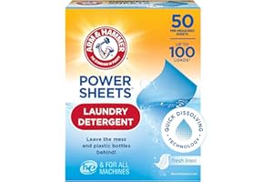 ARM & HAMMER Arm and Hammer Power Laundry Detergent, Fresh Linen Laundry Sheets 50ct, up to 100 Small Loads, Ultraconcentrated Washing Detergent for deep clean, Laundry Detergent for Washing Machine