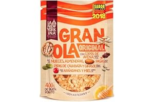 LA NEWYORKINA Granola Original con Miel de Asturias, Aceite de Oliva Virgen Extra y Frutos Secos. Snack Delicioso y Crujiente para Desayuno y Merienda. Granola Artesanal en Envase de 400g (2x400g)