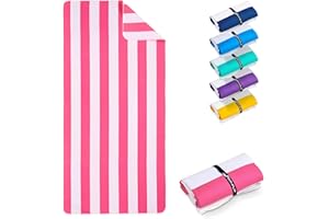 Fit-Flip Telo Mare Microfibra – Leggero, fine e ad Asciugatura Rapida - Asciugamano Microfibra Grande - Telo Mare XXL - 100% Riciclato - Rigato Rosa-Bianco 200cmx90cm