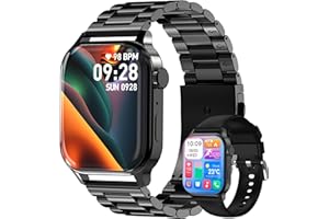 Homailida Montre Connectée Homme, avec 2 Bracelets Réglables, avec la Fonction D'appel et L'assistant Vocal, 100+ Modes Sportifs, Style d'affaires, Compatible avec Android et iOS, Smartwatch Noir