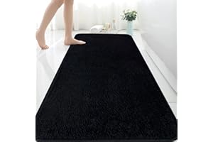 Rururug Tapis de Bain Noir 60x150cm, Microfibre Tapis Absorbant Antidérapants Lavable en Machine