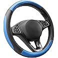 COFIT Microfiber Leather Steering Wheel Cover Breathable Anti-slip Universal Protective Wrap Car Interior Decor Accessories Size M 37-38cm Blue and Black