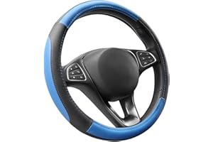 COFIT Microfiber Leather Steering Wheel Cover Breathable Anti-slip Universal Protective Wrap Car Interior Decor Accessories Size M 37-38cm Blue and Black