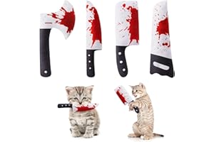 Potaroma Katzenspielzeug Set, 4 Stück Halloween Horror Messerförmige Katzenminze Kissen, Knisterspielzeug für Katzenbeschäftigung, Interaktiv für Alle Katzenrassen, 16,5 cm