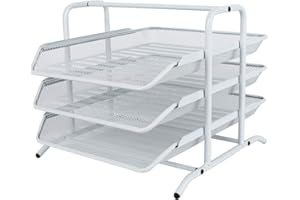EasyPAG 3 Niveles Metal Malla Oficina A4 Escritorio Bandeja Documento Soporte Archivos Organizador Revistero Almacenamiento Papeles Clasificador Carta Estante Folios,Blanco