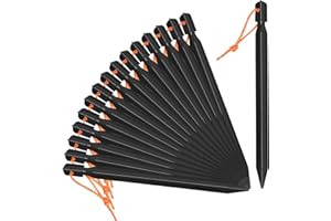 Grassman 16 sztuk kołków namiotowych, aluminiowe śledzie namiotowe 7075, wytrzymałe, lekkie śledzie gruntowe, trwałe i bezpieczne metalowe kolce kempingowe, czarne