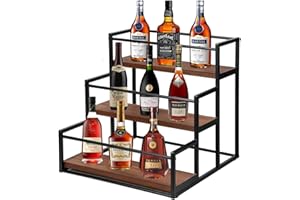 Ruiqas 3 Tier Coffee Syrup Rack,12 Water Bottles Syrup Holder Stand Wood & Metal Water Bottle Storage Shelves for Kitchen Coffee Station