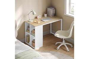 WOLTU Scrivania Ufficio Compatta con Libreria Integrata, 120x60x75 cm, Design Salvaspazio per Studio/Camera, Bianco+Rovere Naturale