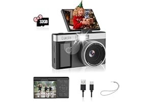 HOFAOUG Macchina Fotografica Digitale Compatta Écran Inversabile 180°, Scheda Memoria 32GB, 1080P HD Macchina Fotografica Bambini, Giochi Educativi Integrati, Cadeau Digital Camera Bambini-Schwarz