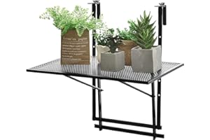 COSTWAY Mesa Colgante de Balcón, Altura Ajustable de 5 Posiciones, Mesa Plegable de Hierro Carga hasta 20kg, 60,5x40,5cm (Altura Ajustable)