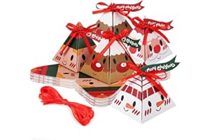 LANJUE 28PCS Christmas Sweet Boxes, Small Gift Boxes Gift Bags with Ribbon Ties and Labels for Christmas New Year (4 Styles)