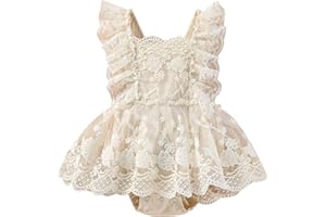 imKutie Baby Girl Romper, Infant Lace Embroidery Ruffle Boho Princess Tulle Dress Half 1st 2nd Birthday Cake Smash Outfits Photoshoot Clothes 0-24 Months