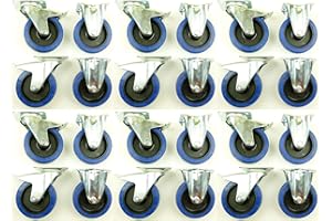 SL-ROLLEN 6 Satz 125mm Blue Wheels Lenkrollen mit Bremse/Feststellbremse + Bockrollen, Transportrollen Blau, 200kg / Rad - INDUSTRIEQALITÄT (12x Brems + 12x Bock)